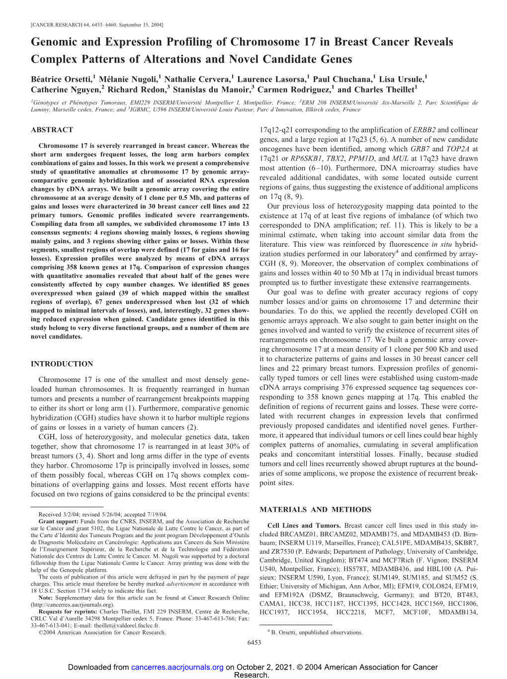 Genomic and Expression Profiling of Chromosome 17 in Breast Cancer Reveals Complex Patterns of Alterations and Novel Candidate Genes