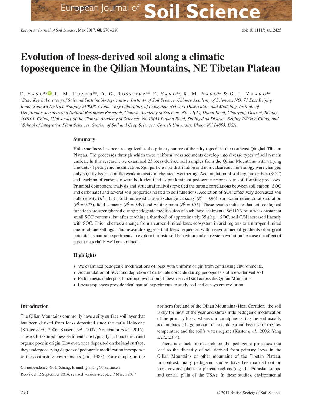 Evolution of Loess-Derived Soil Along a Topo-Climatic Sequence in The