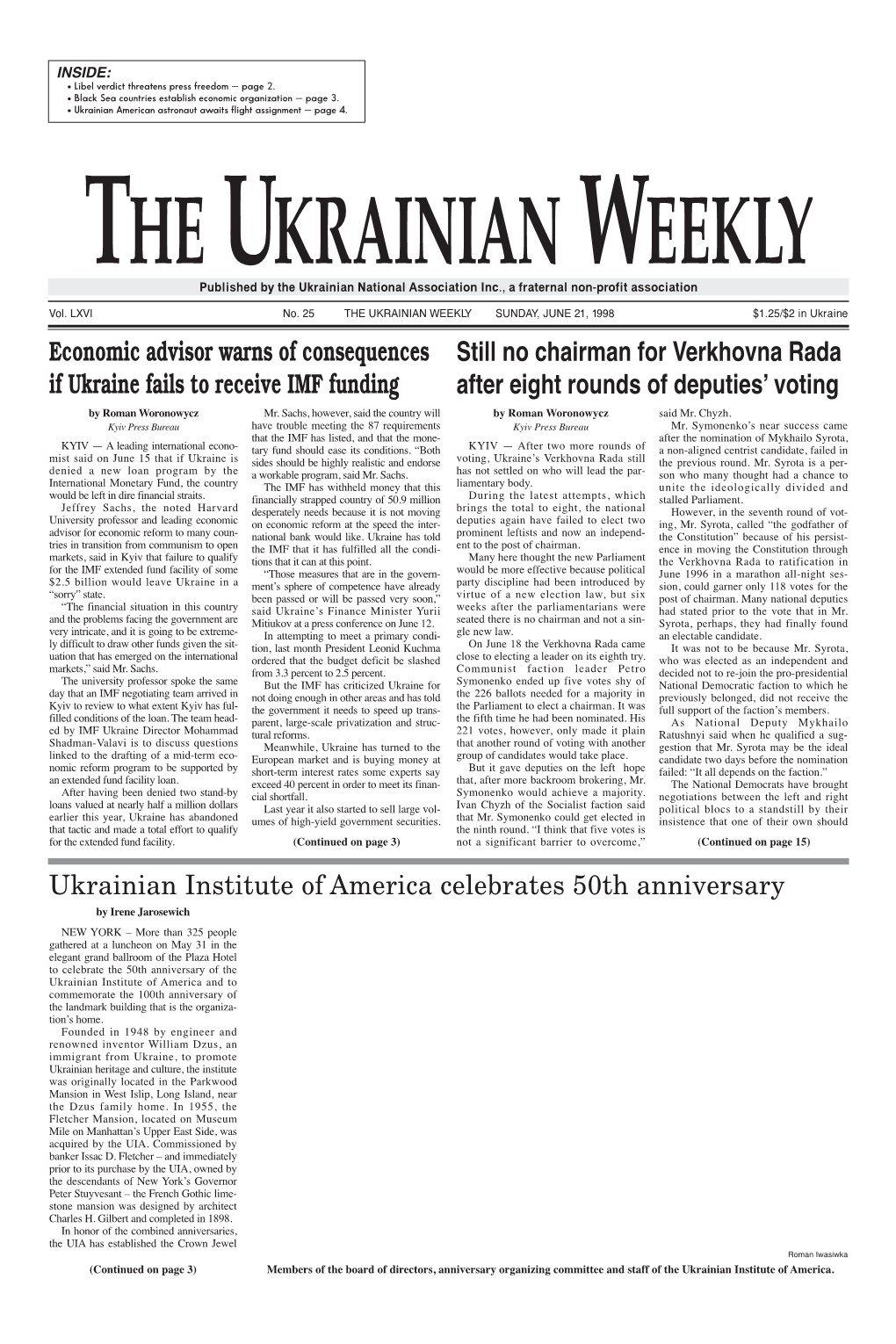 The Ukrainian Weekly 1998, No.25