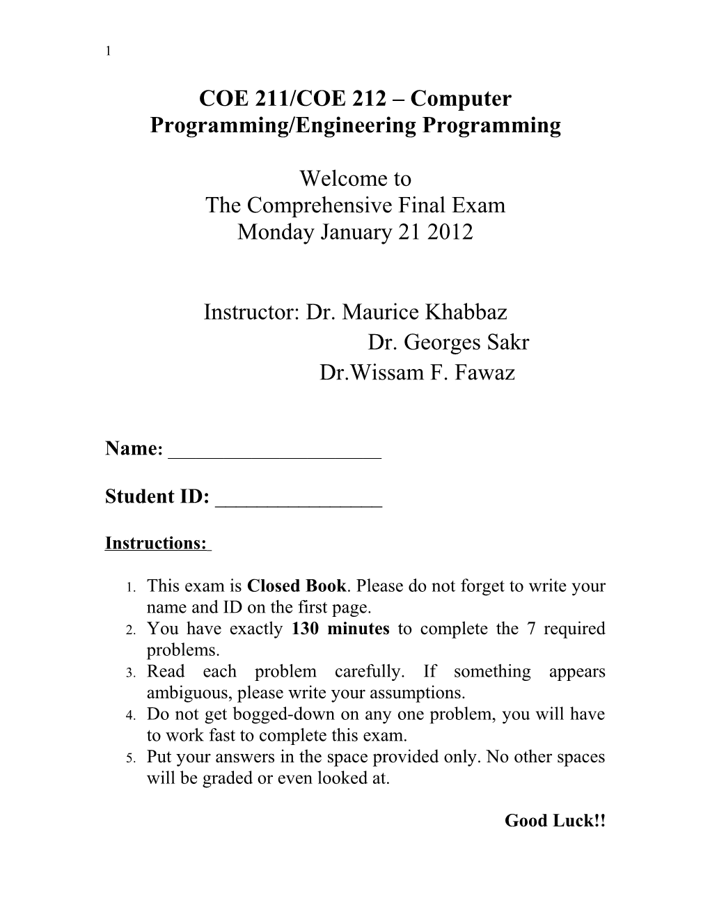 COE 211 Computer Programming