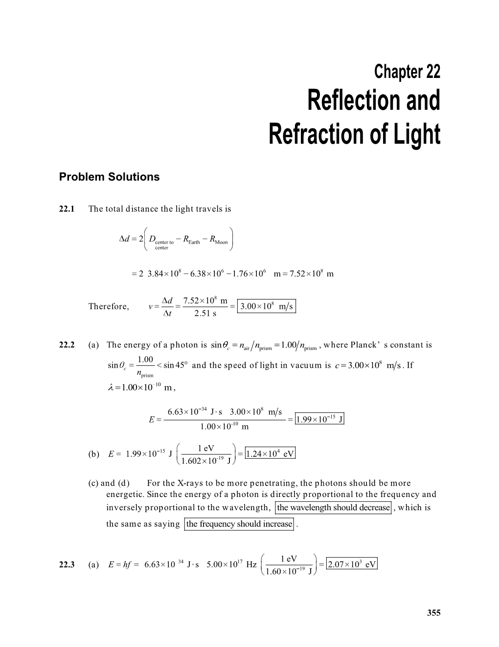 Chapter 22 Reflection and Refraction of Light