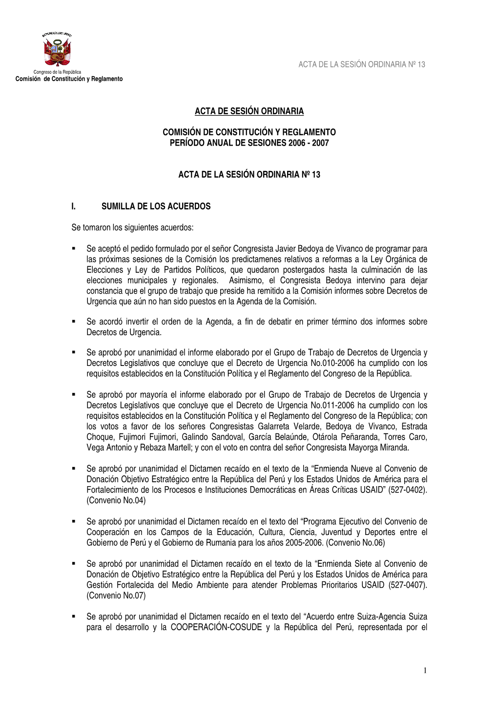 Sesión Ordinaria Del Martes 21 De Noviembre De 2006