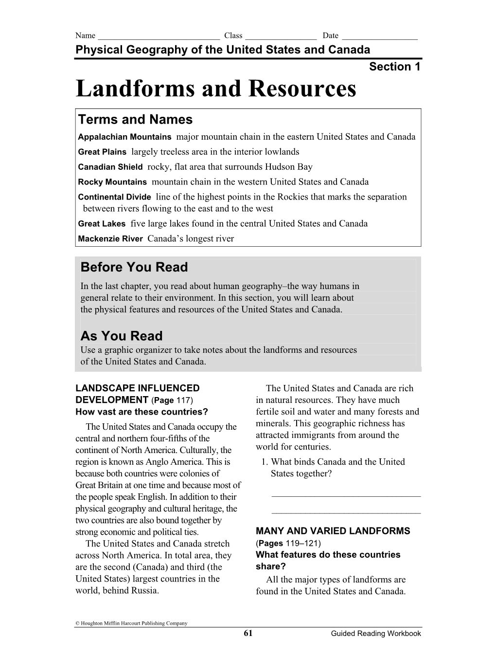 Landforms and Resources