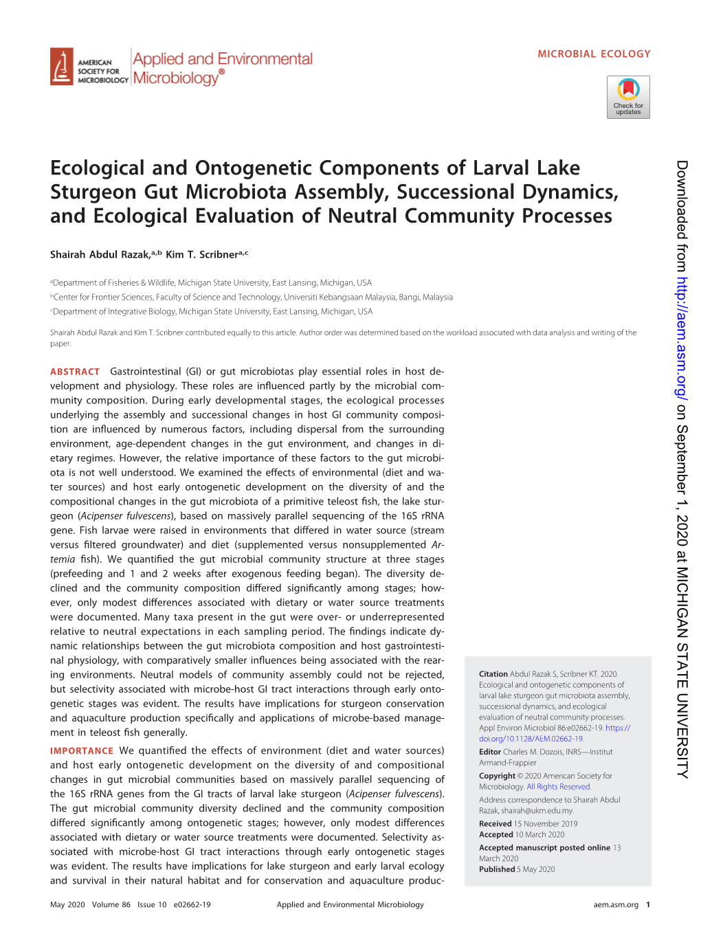 Ecological and Ontogenetic Components of Larval Lake