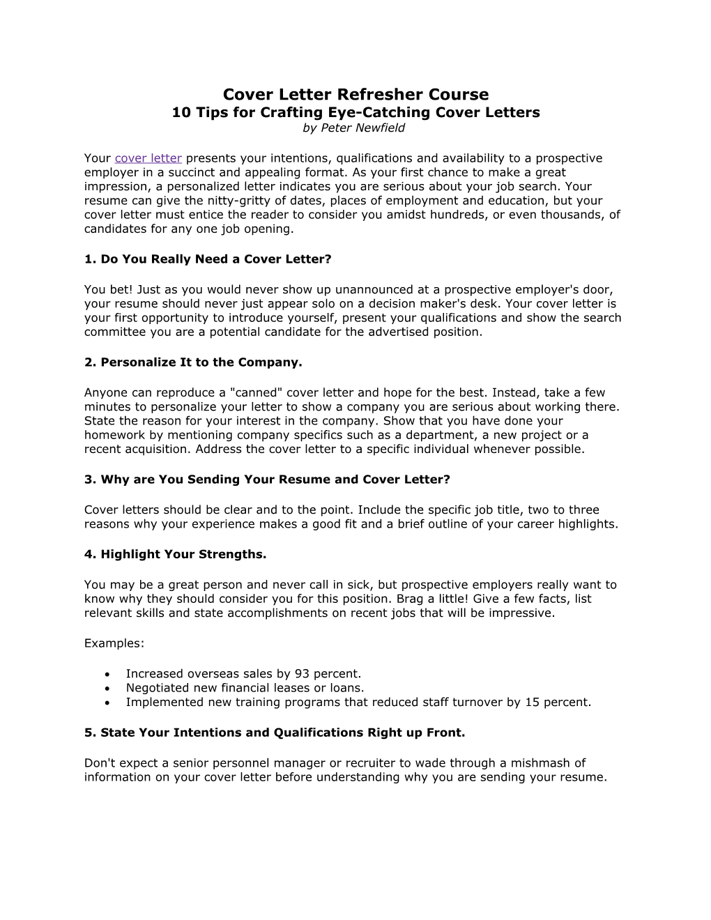 Cover Letter Refresher Course