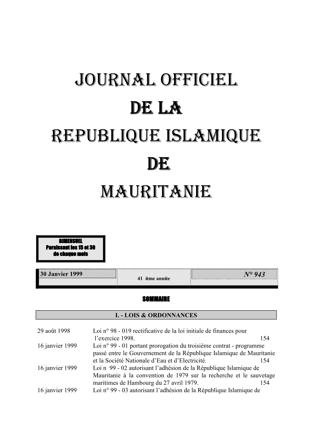 Journal Officiel De La Republique Islamique De Mauritanie