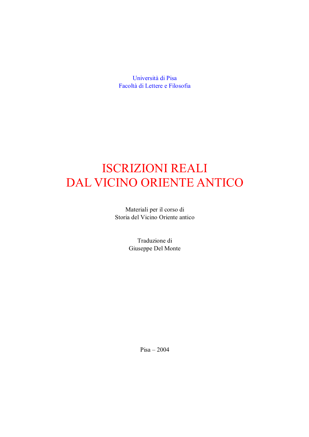 Iscrizioni Reali Dal Vicino Oriente Antico