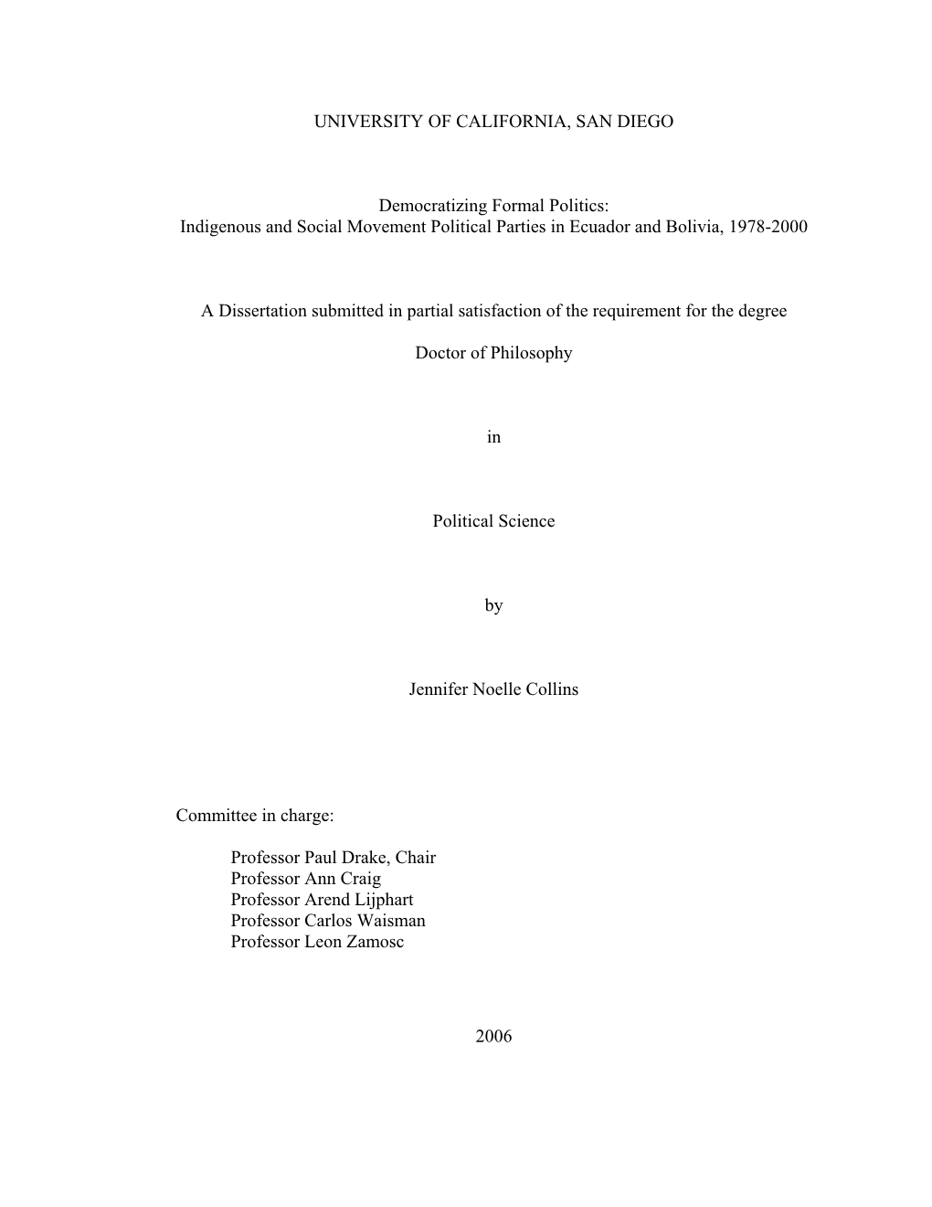 Indigenous and Social Movement Political Parties in Ecuador and Bolivia, 1978-2000