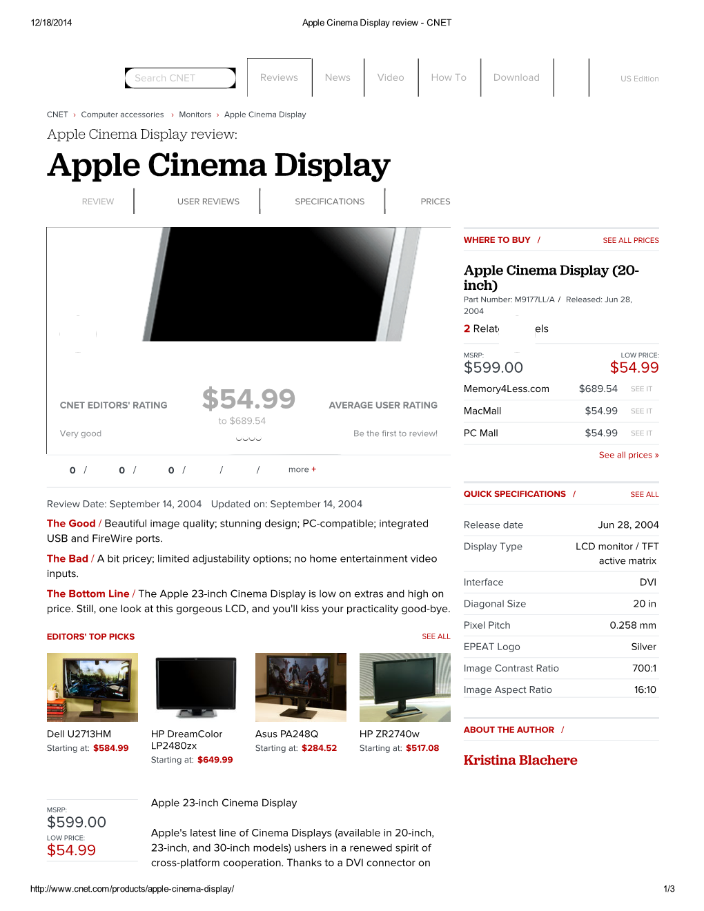 Apple Cinema Display Review ­ CNET