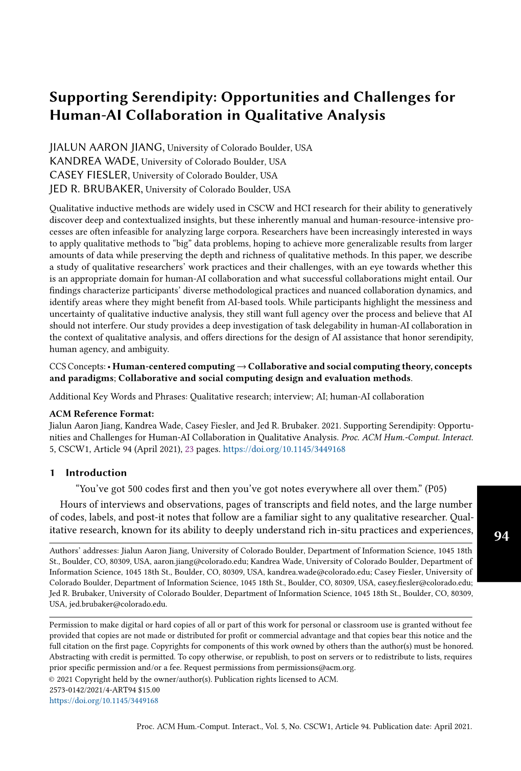 Supporting Serendipity: Opportunities and Challenges for Human-AI Collaboration in Qualitative Analysis