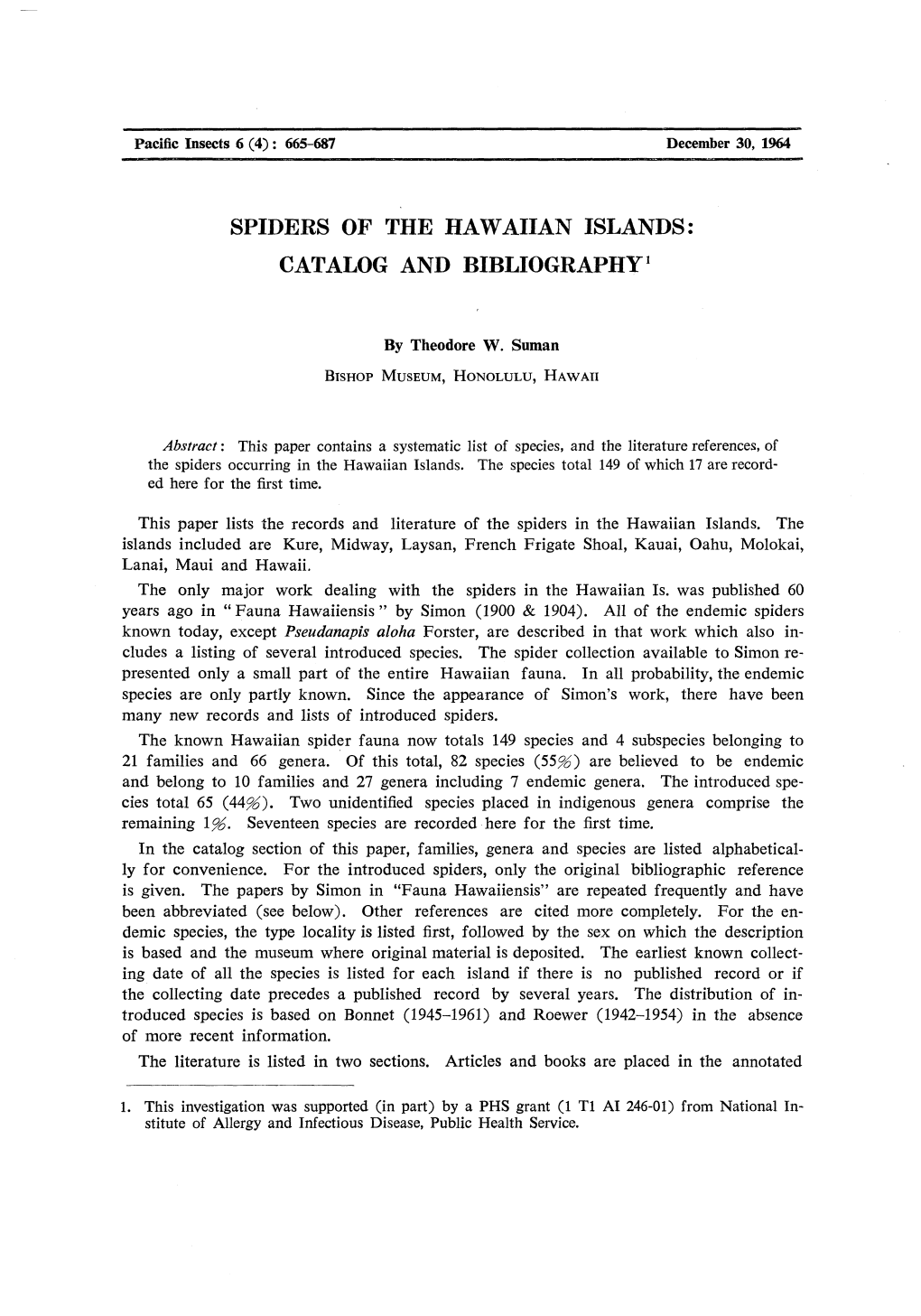 Spiders of the Hawaiian Islands: Catalog and Bibliography1