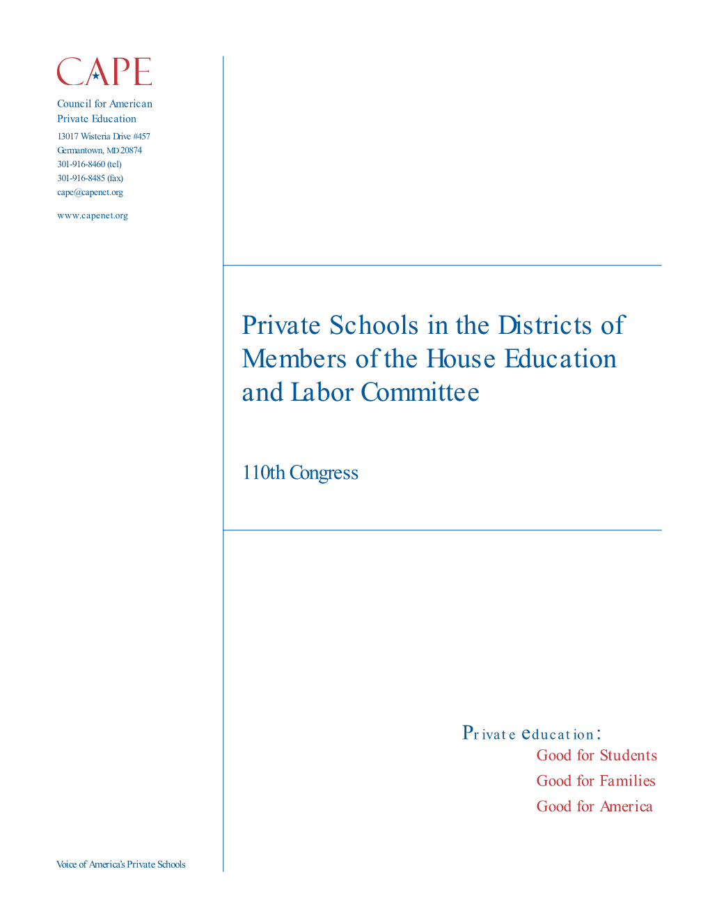 Private Schools in the Districts of Members of the House Education and Labor Committee