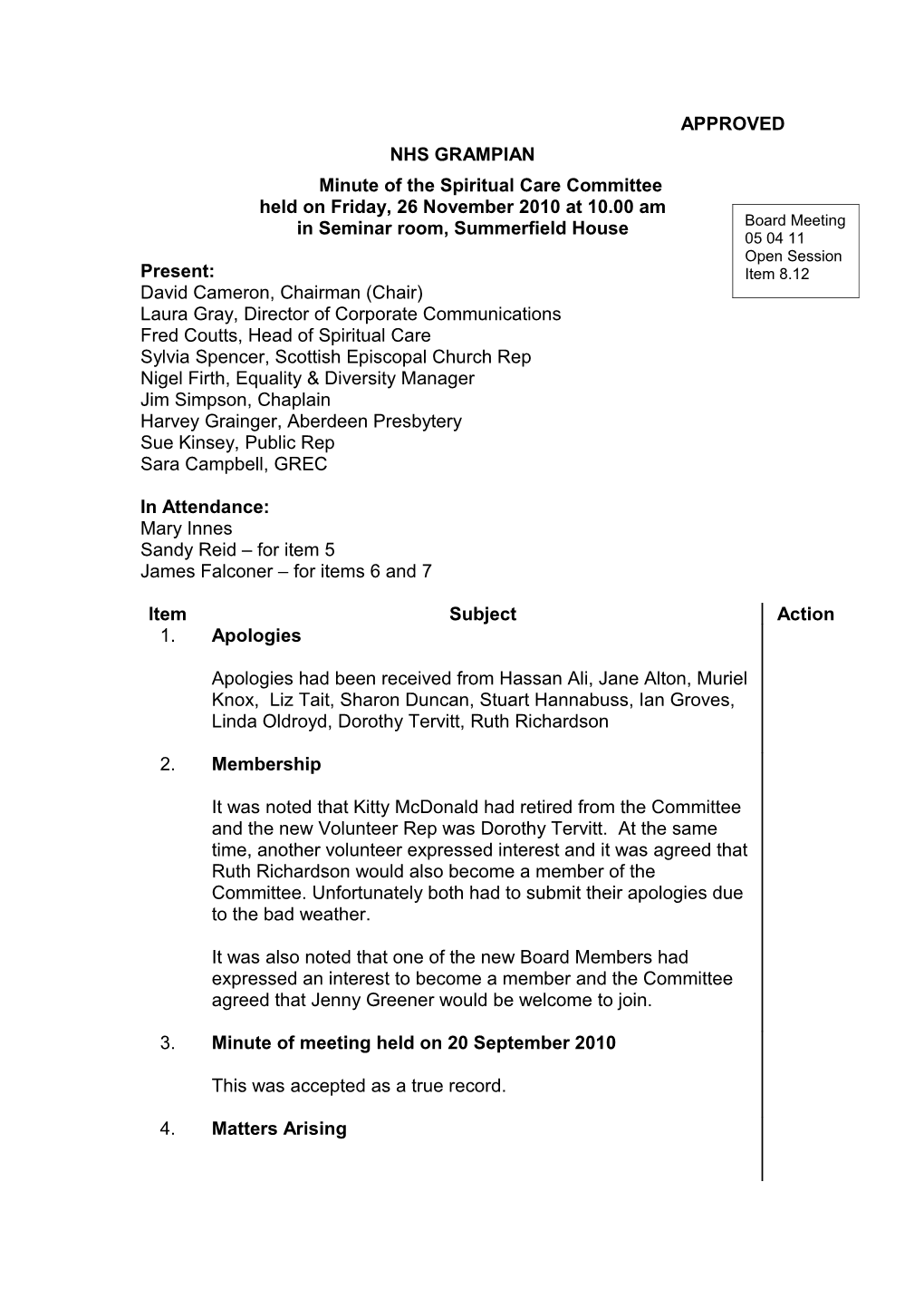 Item 8.12 for 5 April 2011 Spiritual Care Cttee 16 11 10