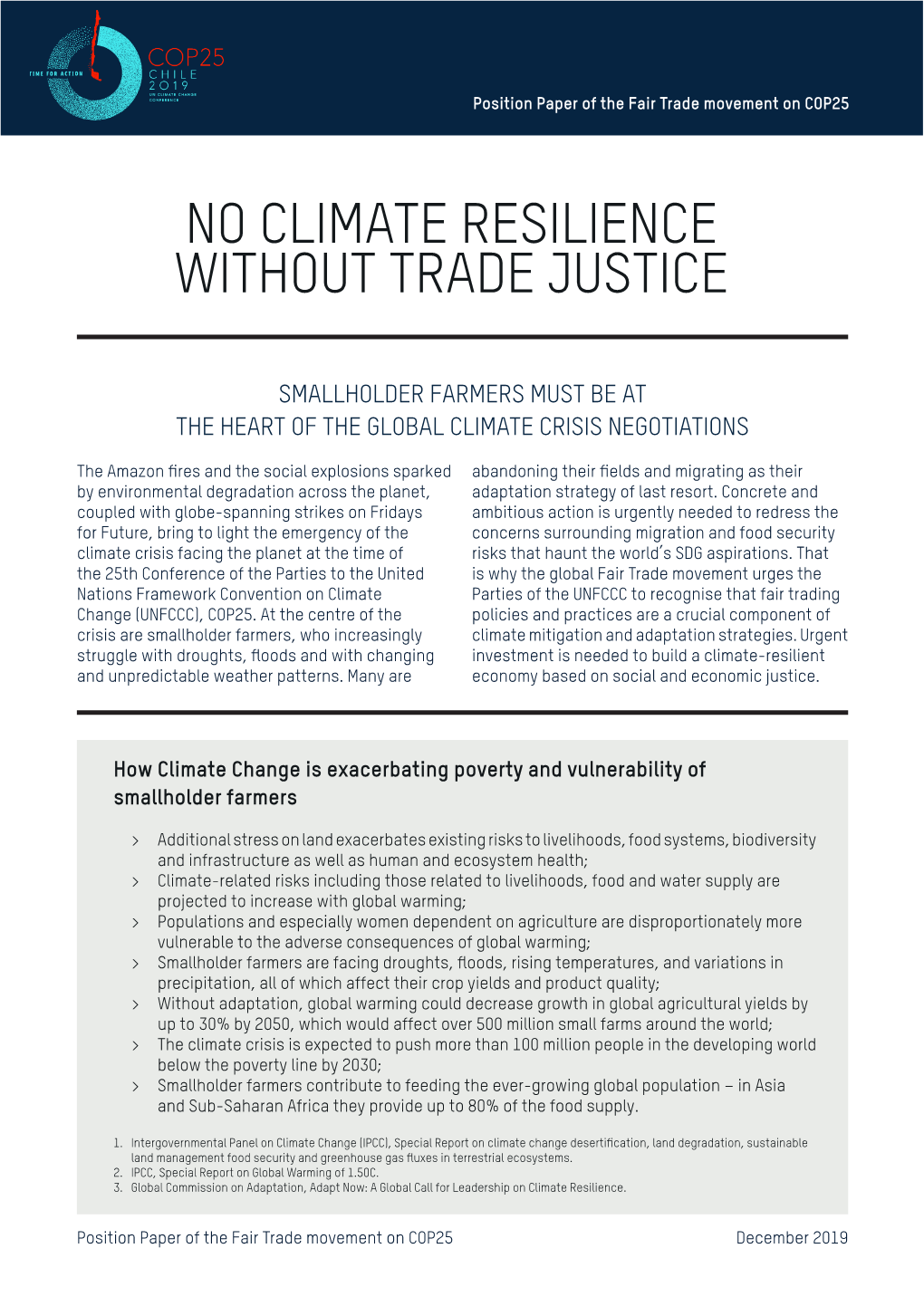 Position Paper of the Fair Trade Movement on COP25