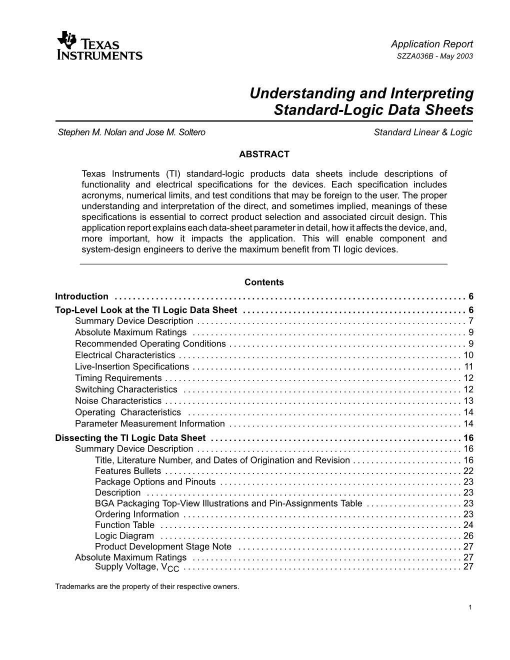 Understanding and Interpreting Standard-Logic Data Sheets