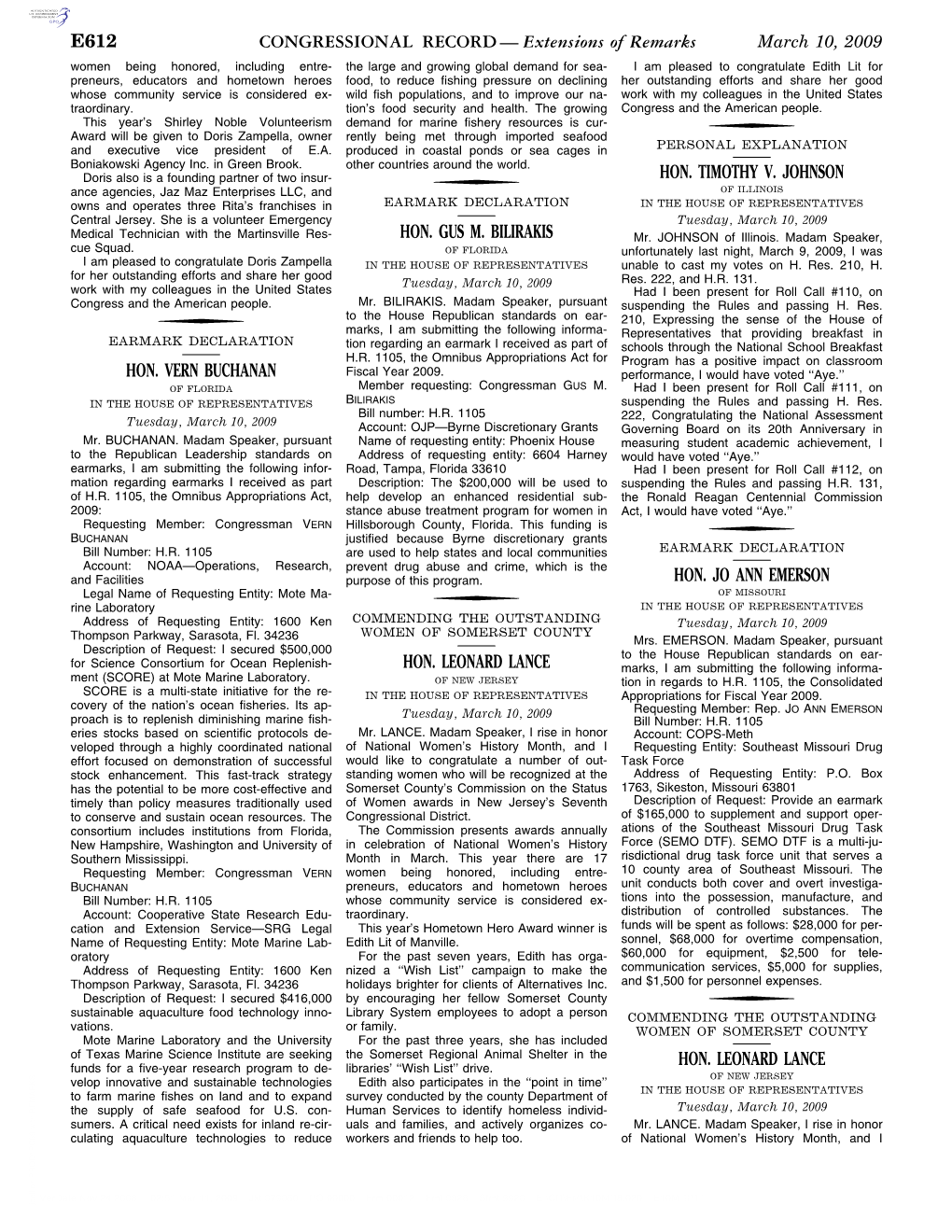 Extensions of Remarks E612 HON. VERN BUCHANAN HON. GUS M