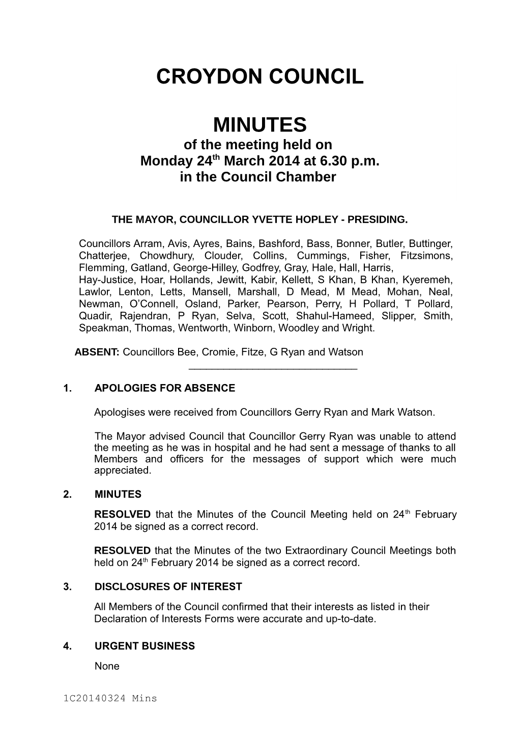 Croydon Council Minutes