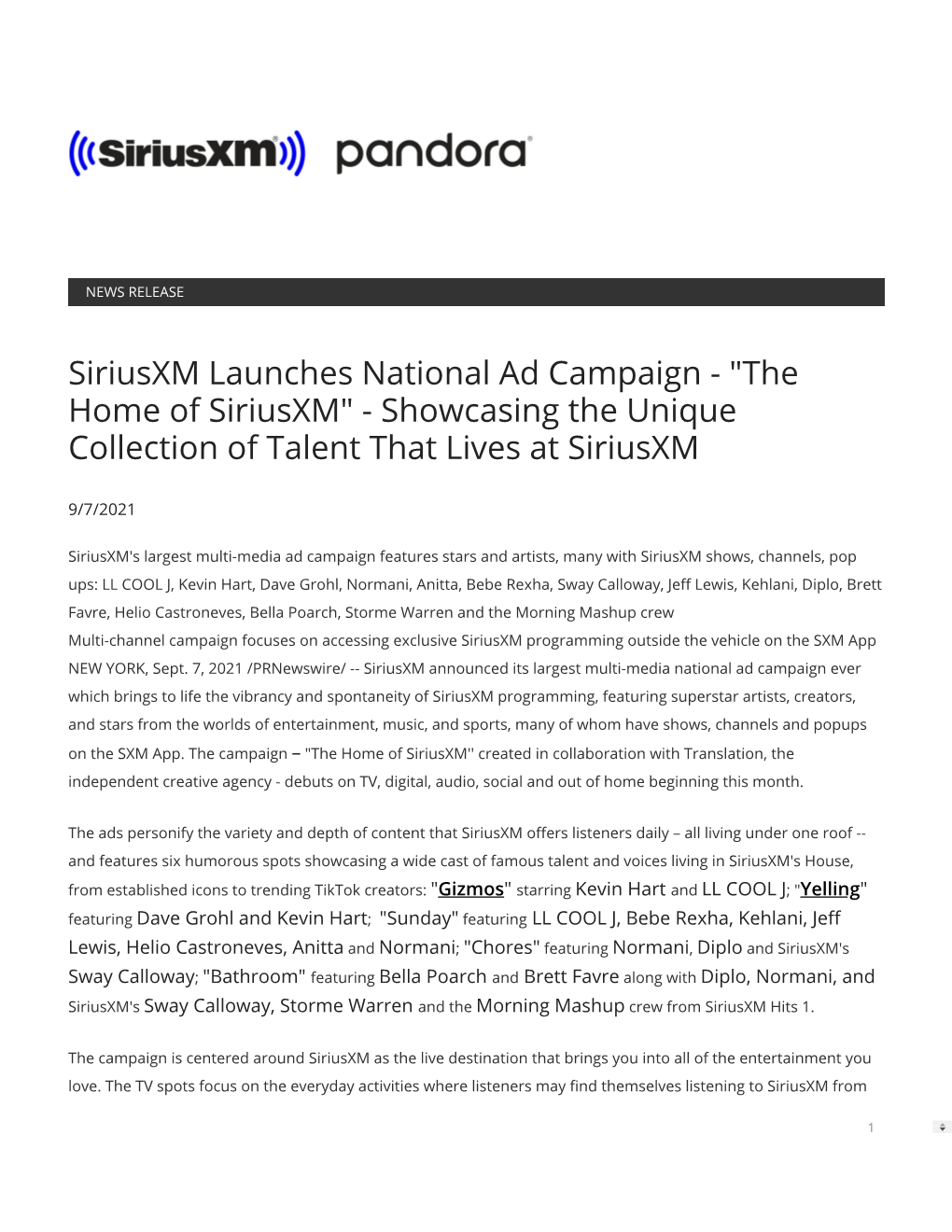 Siriusxm Launches National Ad Campaign - 