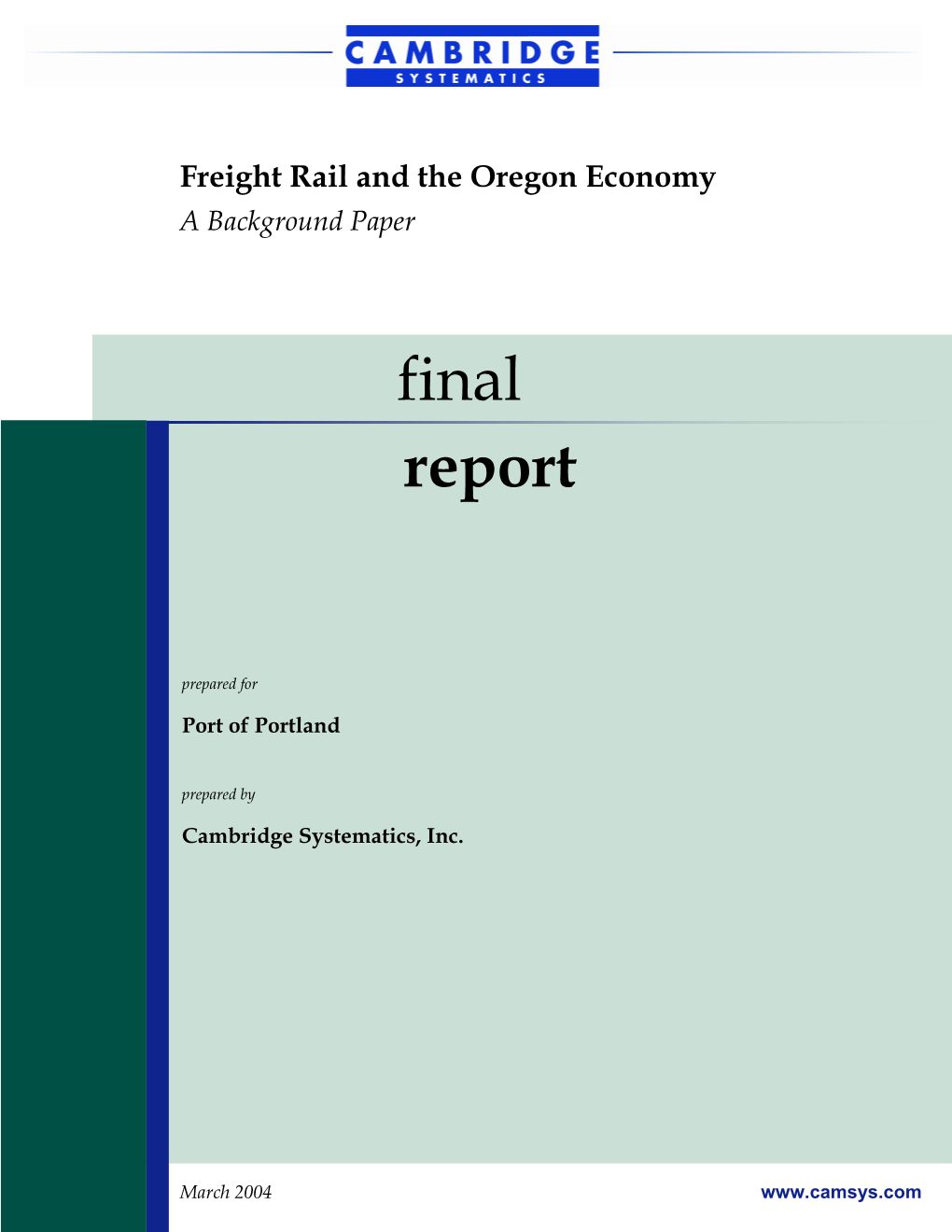 Freight Rail and the Oregon Economy a Background Paper
