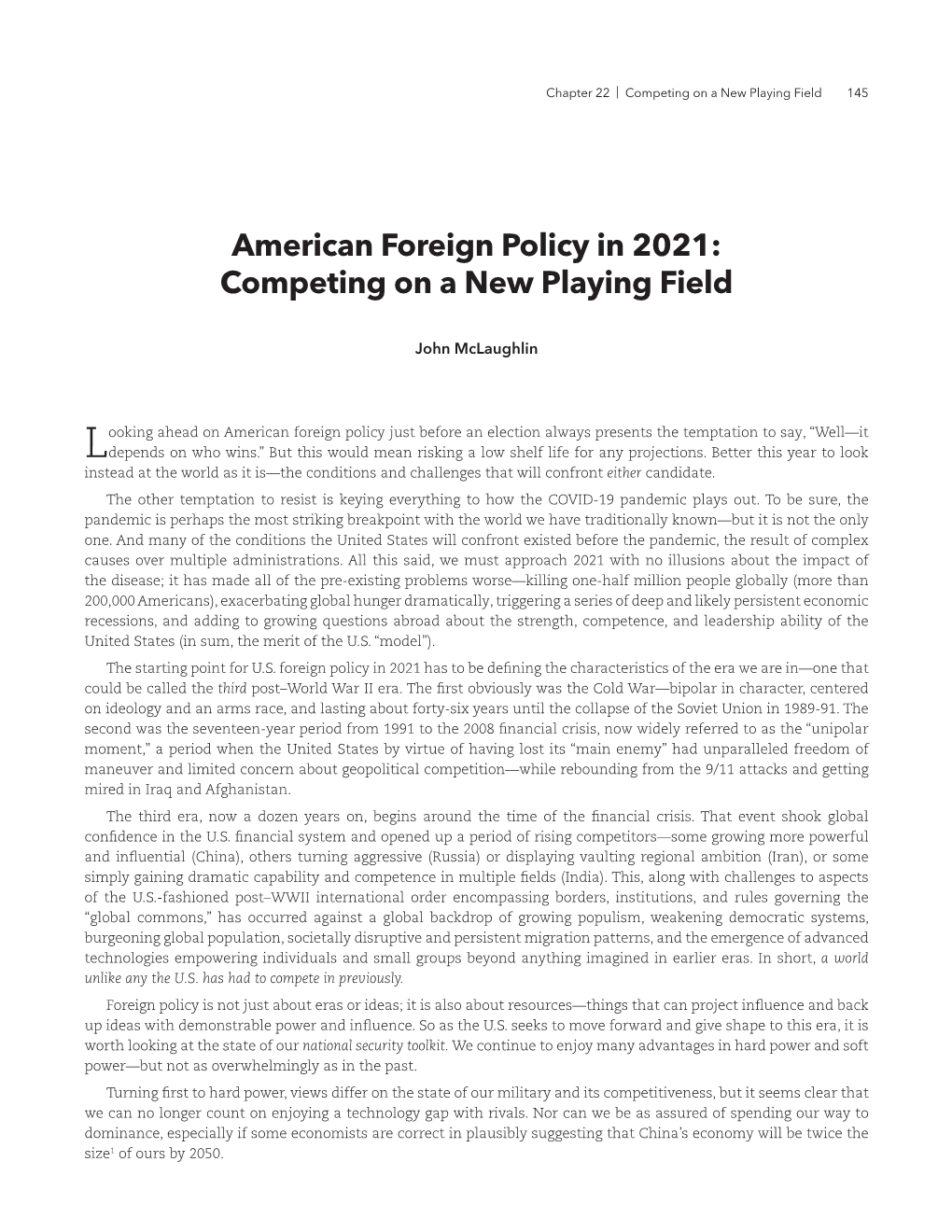 American Foreign Policy in 2021: Competing on a New Playing Field