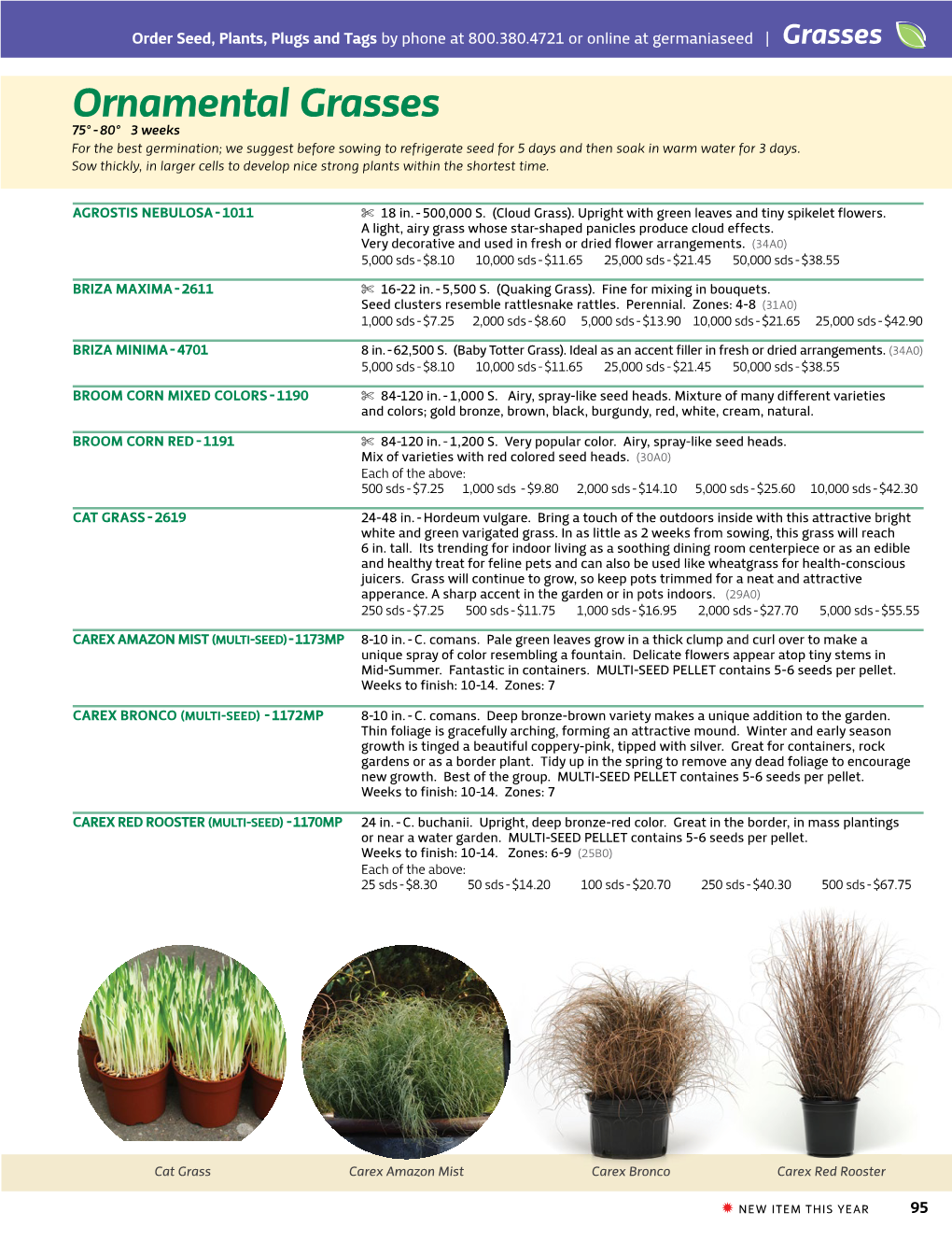 Ornamental Grasses 75° - 80° 3 Weeks for the Best Germination; We Suggest Before Sowing to Refrigerate Seed for 5 Days and Then Soak in Warm Water for 3 Days