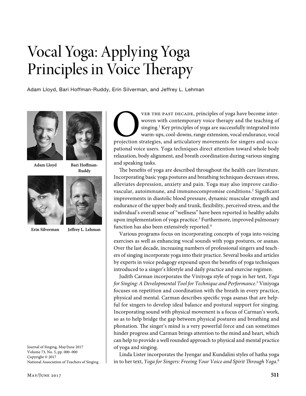 Vocal Yoga: Applying Yoga Principles in Voice Therapy