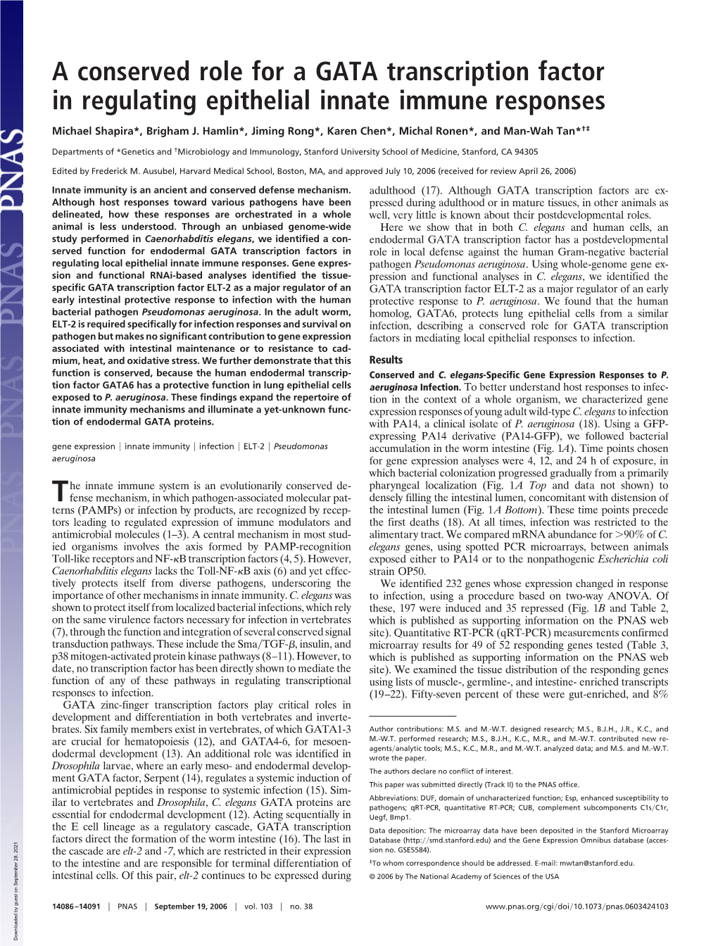 A Conserved Role for a GATA Transcription Factor in Regulating Epithelial Innate Immune Responses