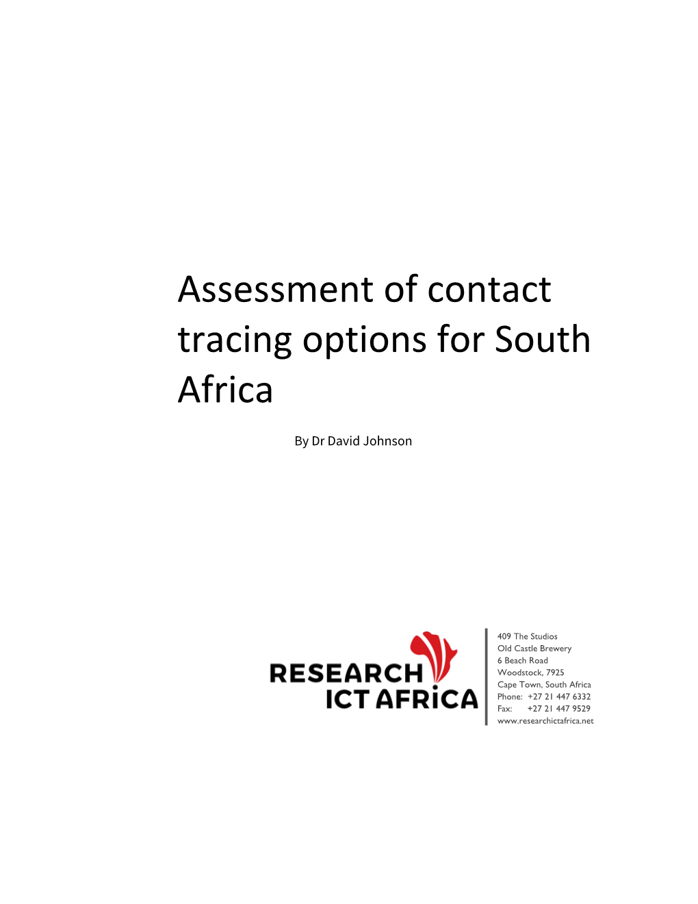 Assessment of Contact Tracing Options for South Africa