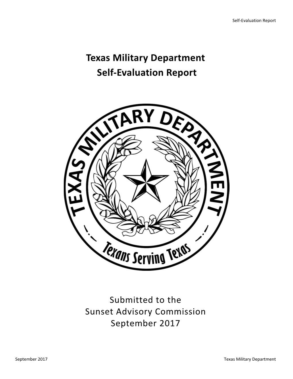 Texas Military Department Sunset Self-Evaluation Report