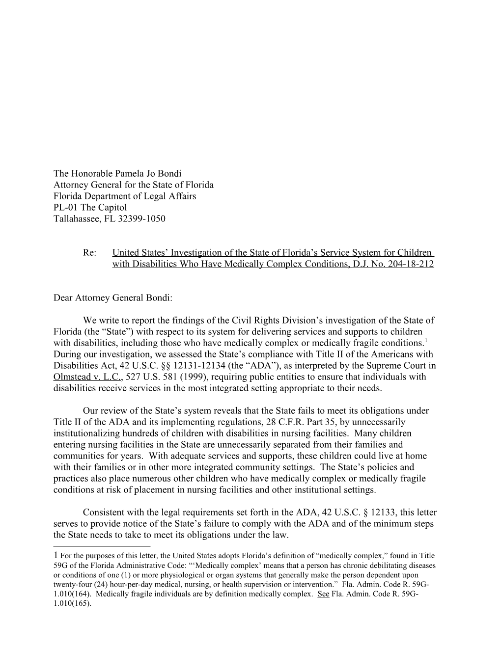 Florida Findings Letter