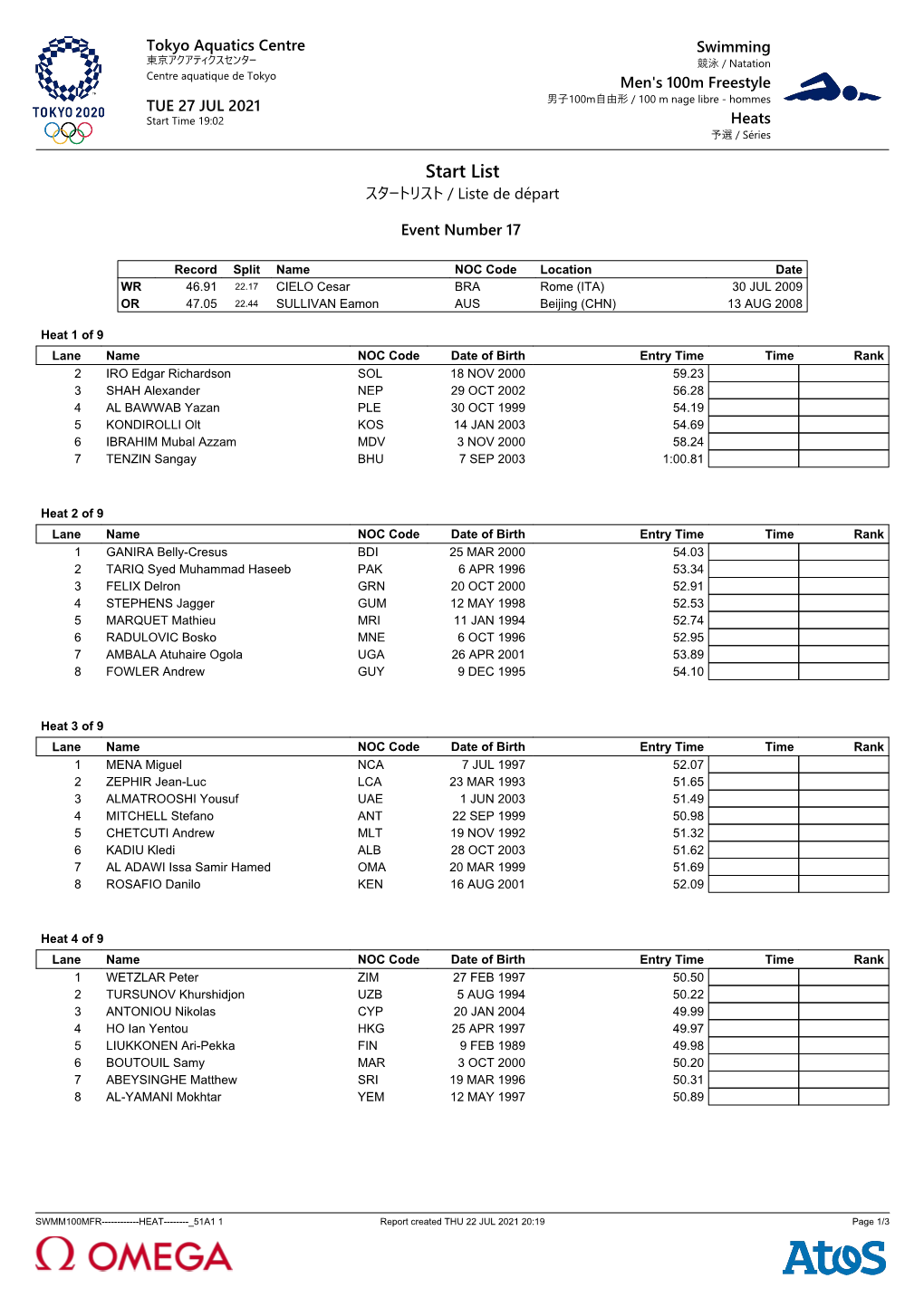 2021 Tokyo Olympics Day Four Prelims Heat