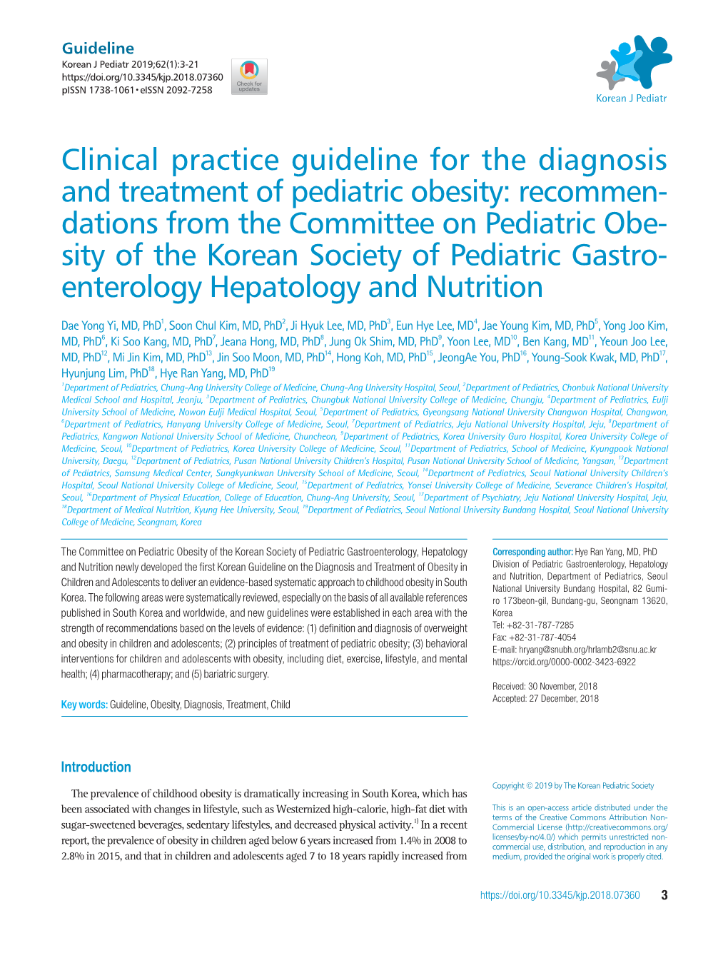 Clinical Practice Guideline for the Diagnosis and Treatment of Pediatric