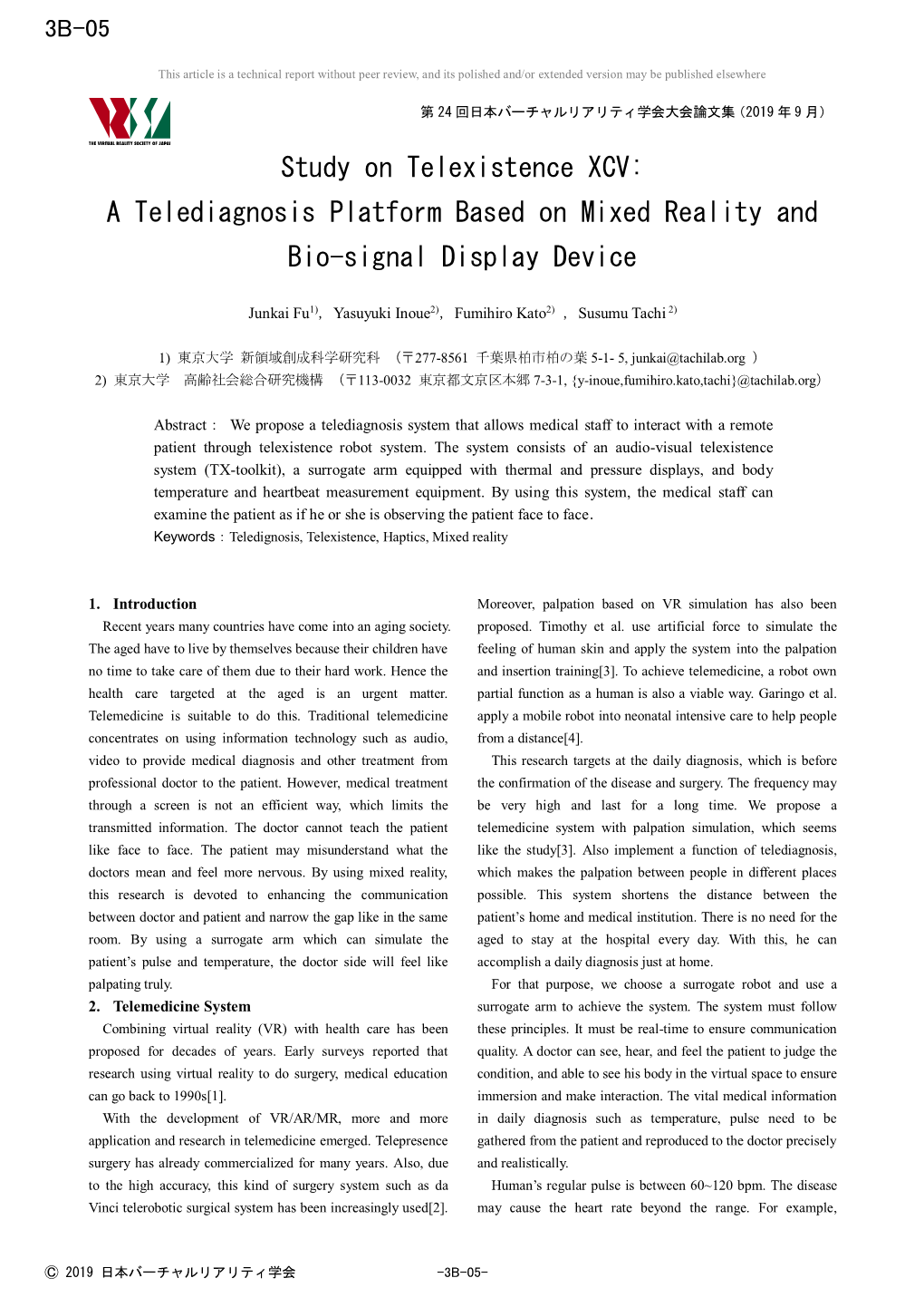 Study on Telexistence XCV: a Telediagnosis Platform Based on Mixed Reality And