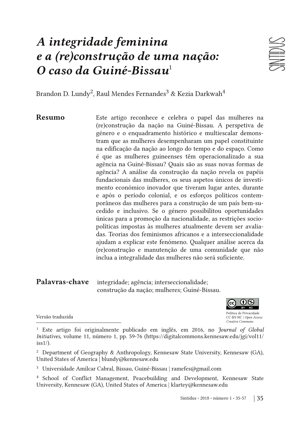 (Re)Construção De Uma Nação: O Caso Da Guiné-Bissau1