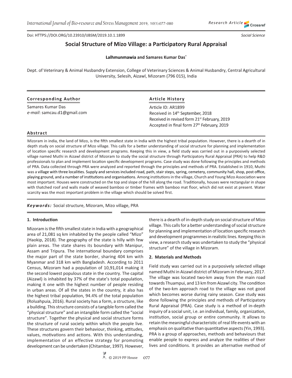 Social Structure of Mizo Village: a Participatory Rural Appraisal