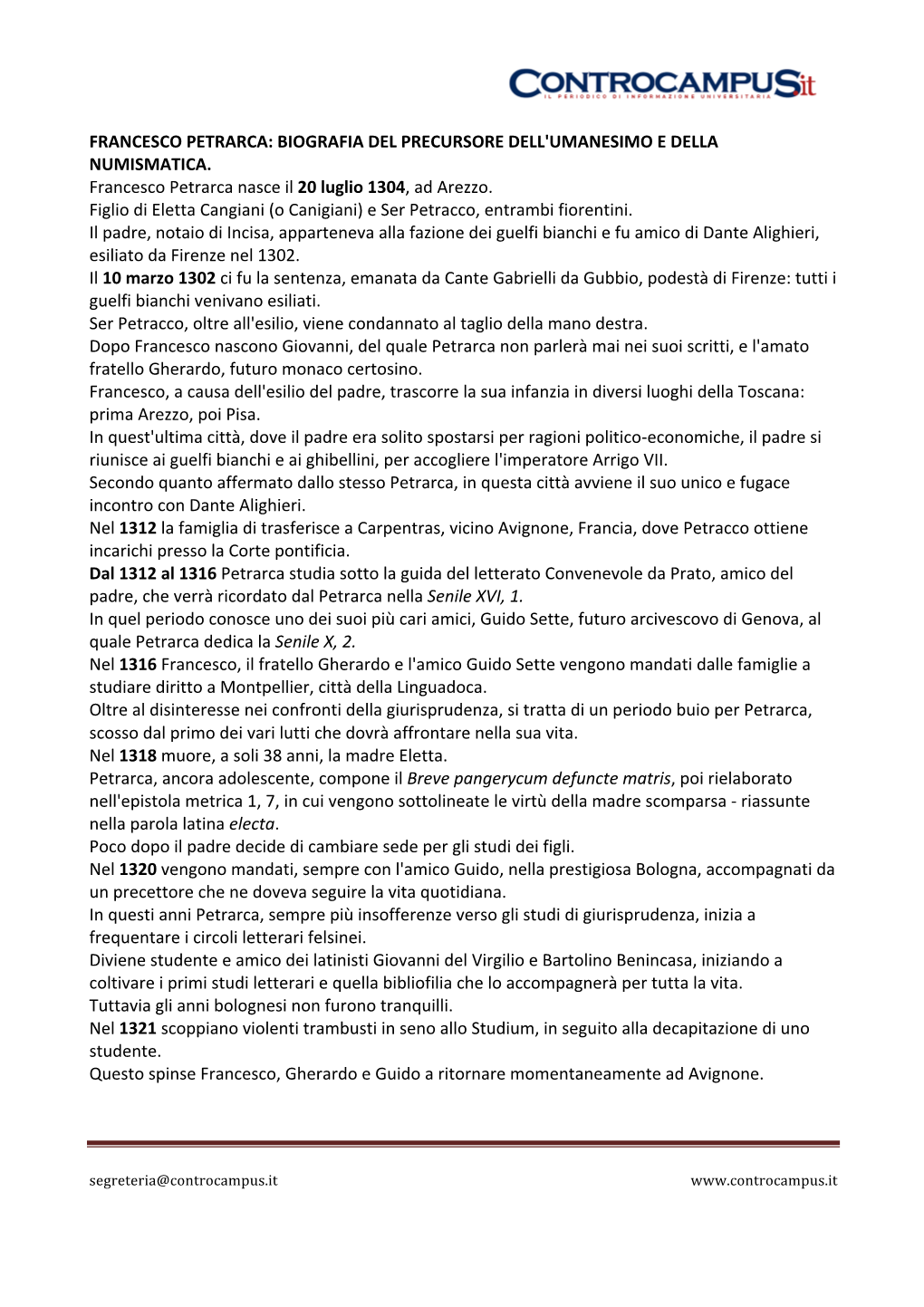 Francesco Petrarca: Biografia Del Precursore Dell'umanesimo E Della Numismatica