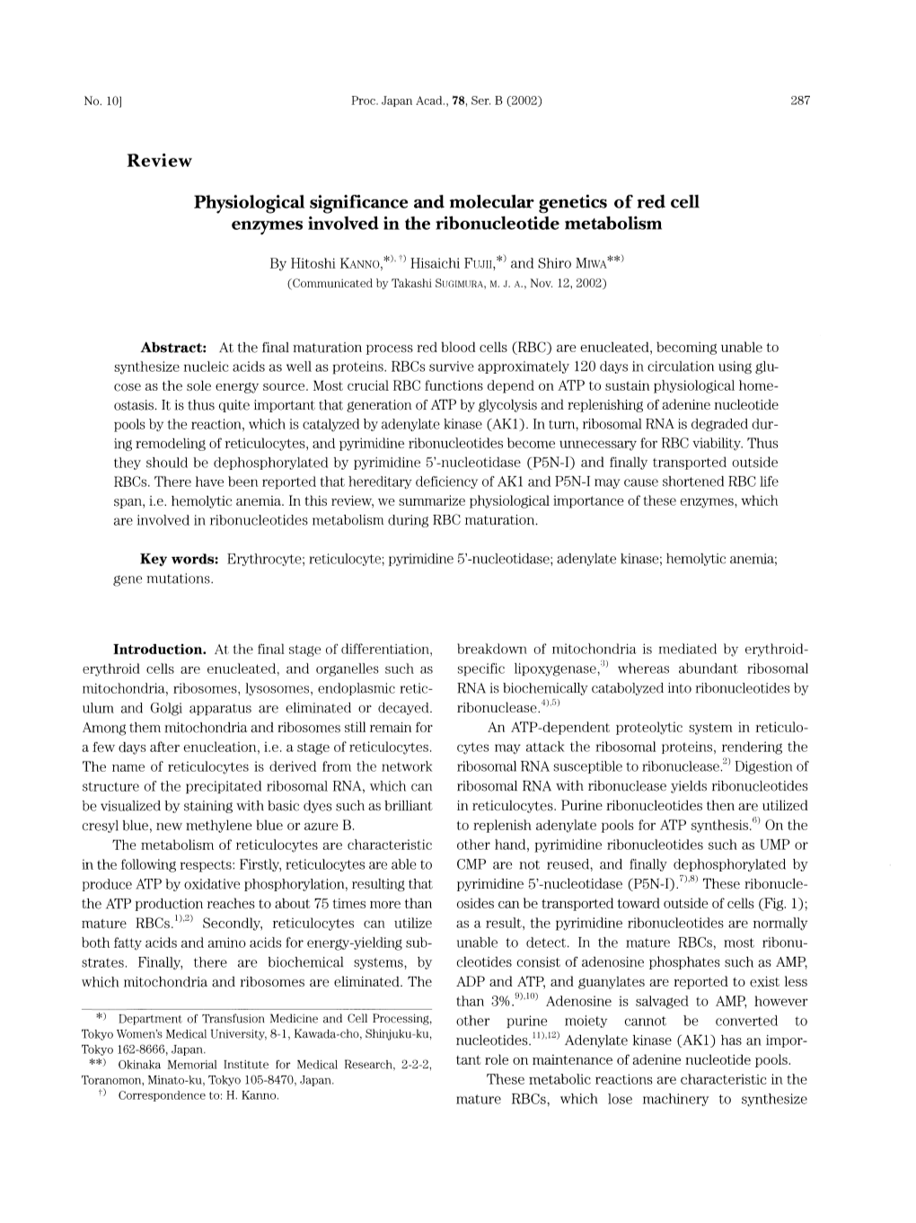 Physiological Significance and Molecular Genetics of Red Cell Enzymes Involved in the Ribonucleotide Metabolism