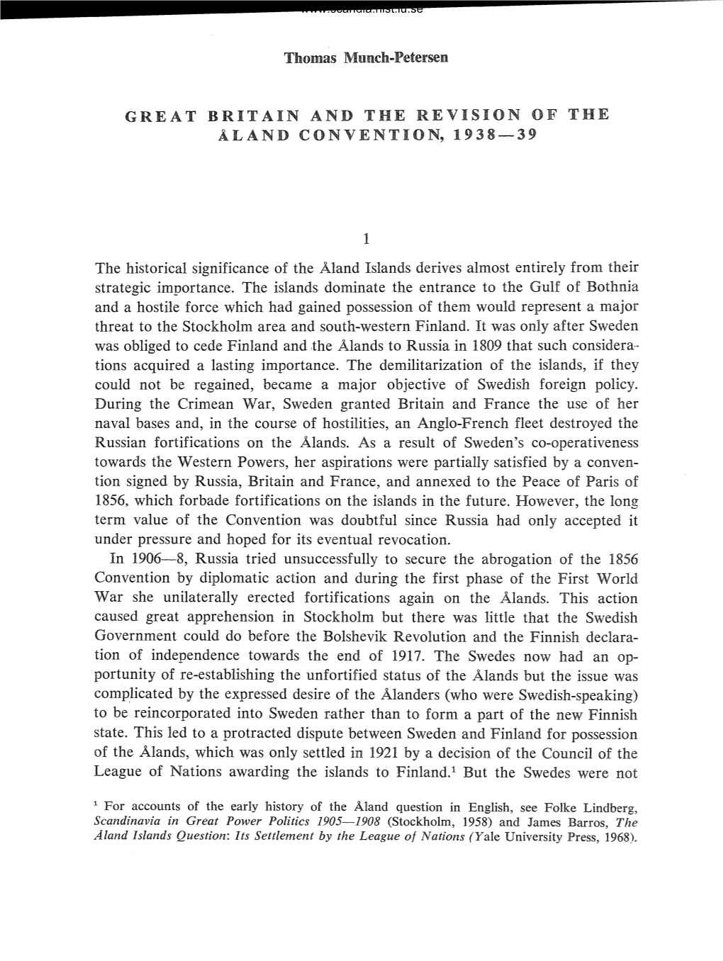 Great Britain and the Revision 8 P the Aland Convention, 1938-319