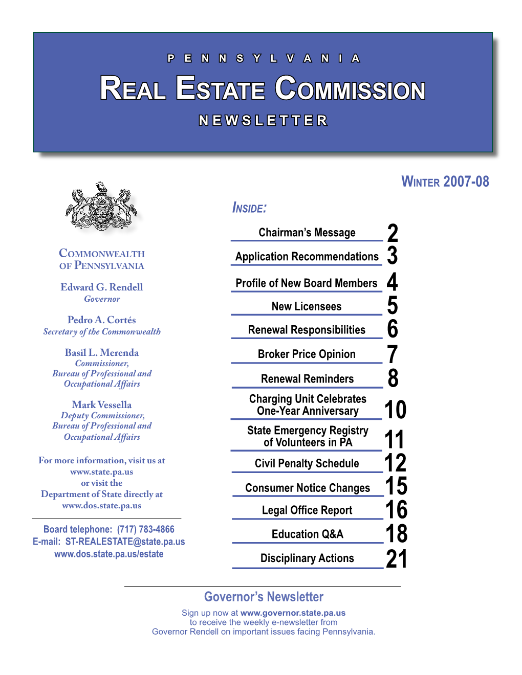 Real Estate Commission N E W S L E T T E R