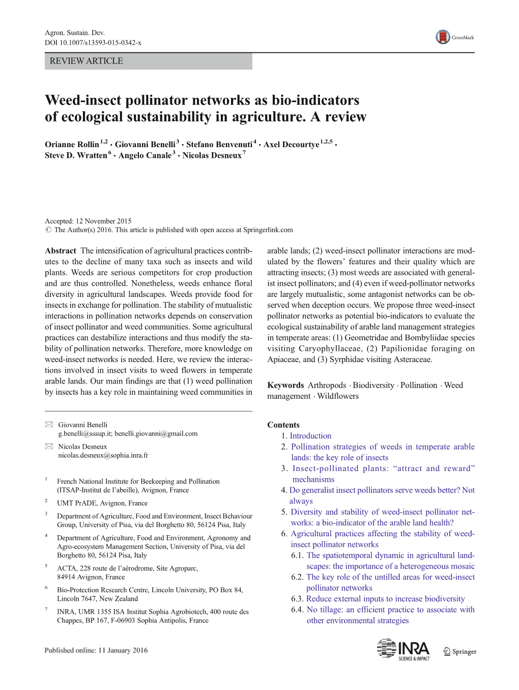 Weed-Insect Pollinator Networks As Bio-Indicators of Ecological Sustainability in Agriculture