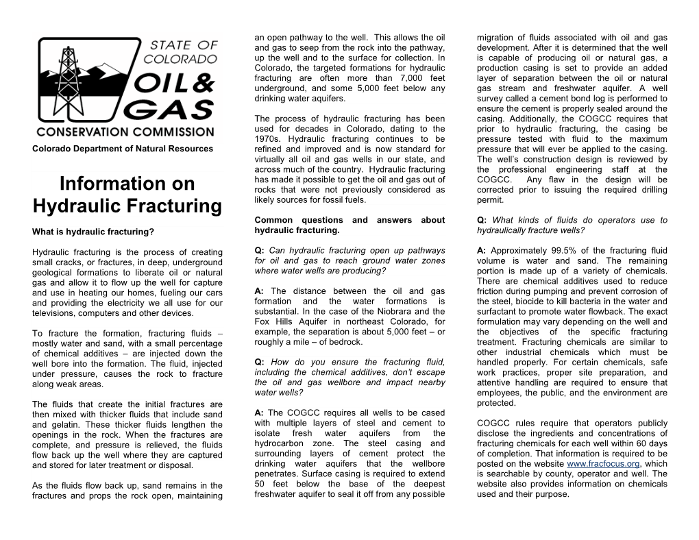 Information on Hydraulic Fracturing