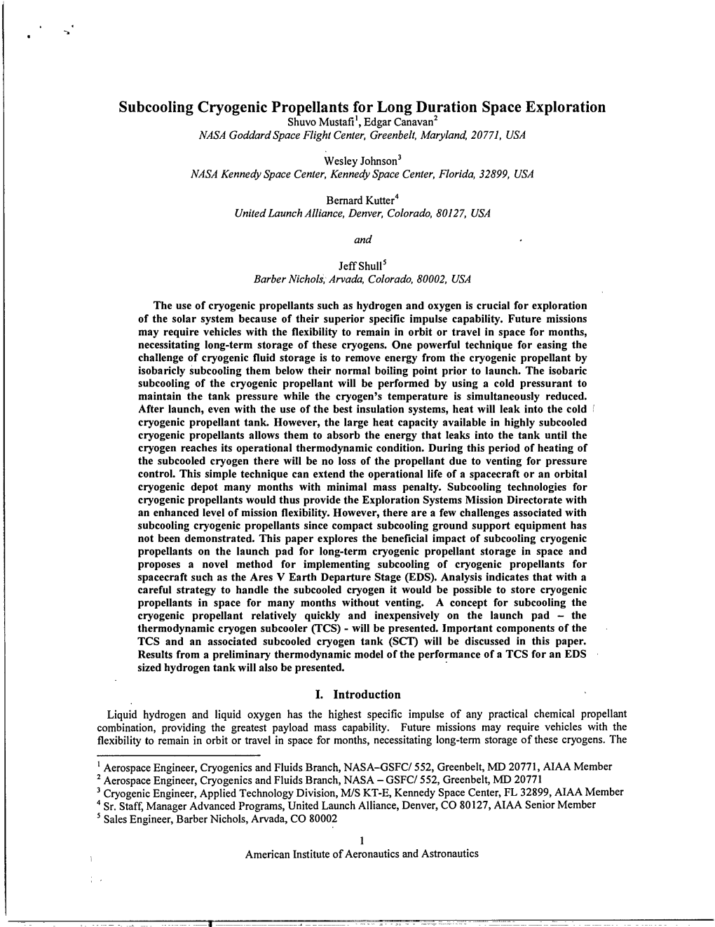 Subcooling Cryogenic Propellants for Long Duration Space Exploration