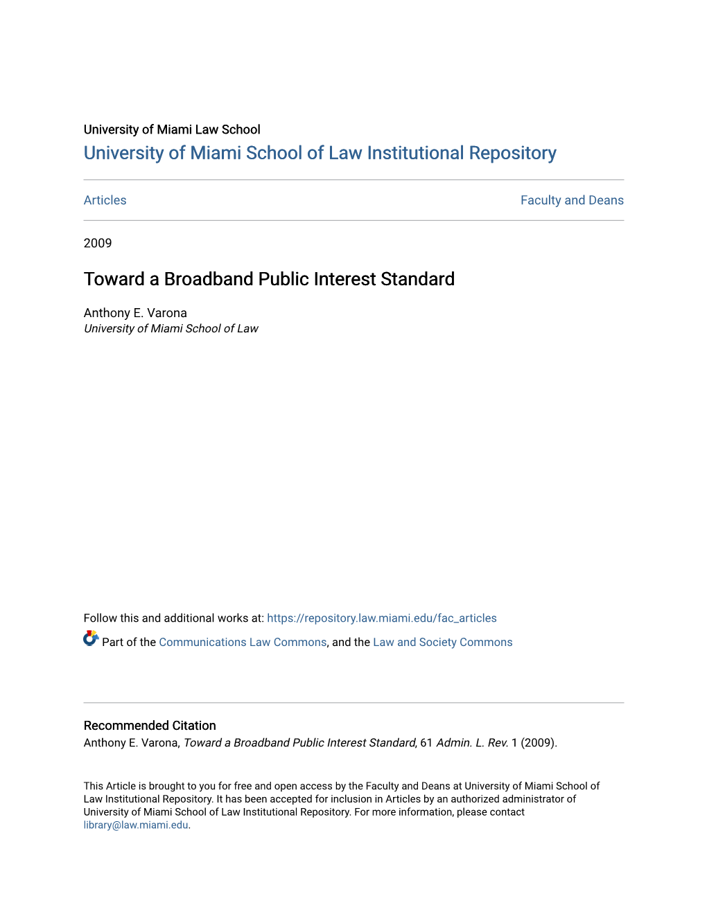 Toward a Broadband Public Interest Standard