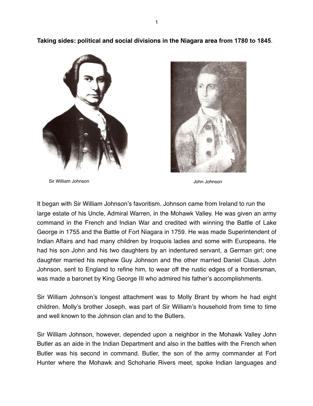 Taking Sides: Political and Social Divisions in the Niagara Area from 1780 to 1845