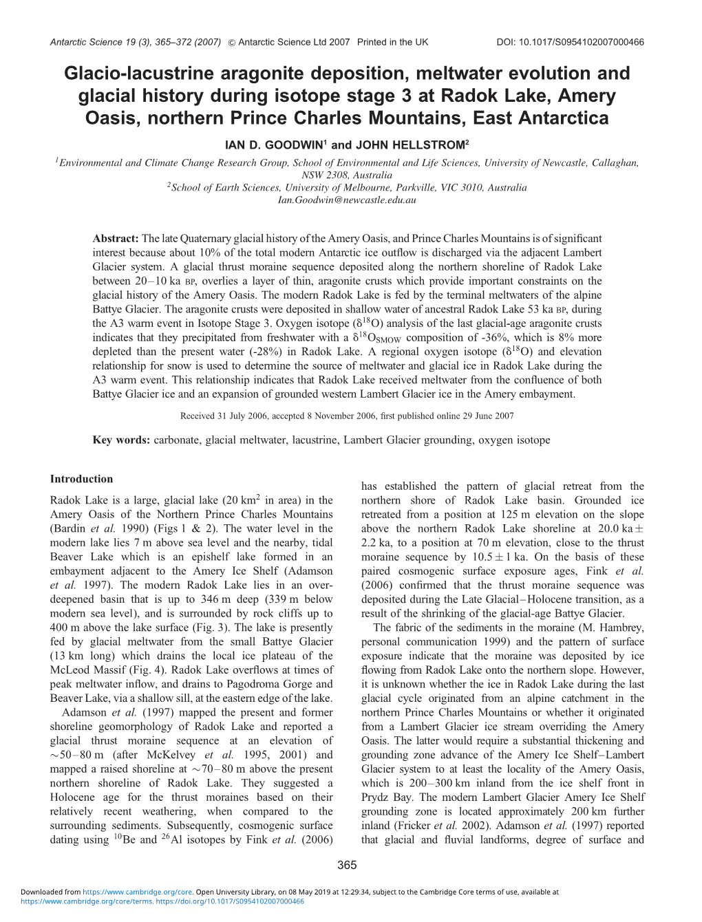 Glacio-Lacustrine Aragonite Deposition, Meltwater Evolution And