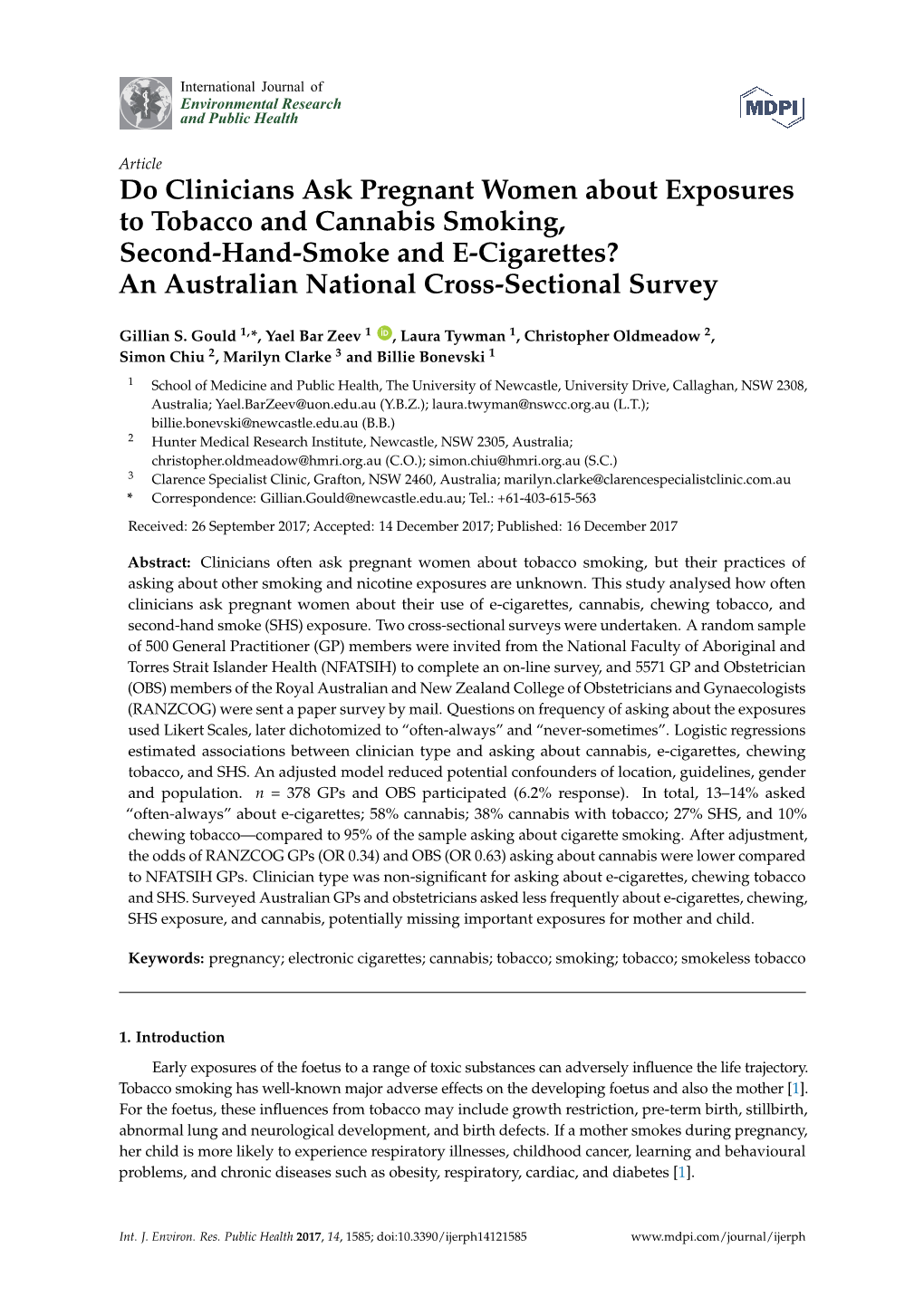 Do Clinicians Ask Pregnant Women About Exposures to Tobacco and Cannabis Smoking, Second-Hand-Smoke and E-Cigarettes? an Australian National Cross-Sectional Survey