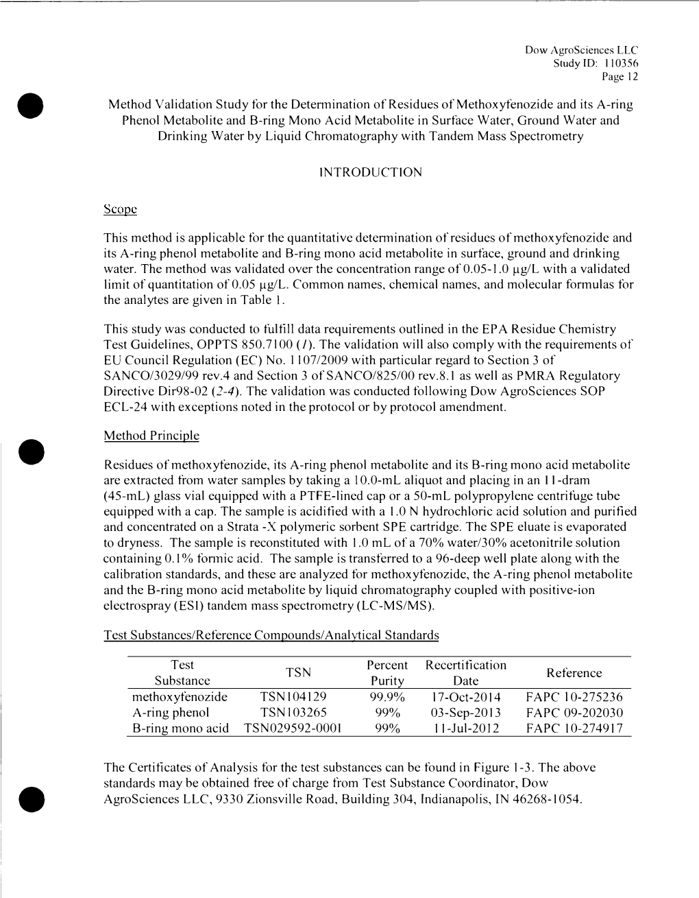 Environmental Chemistry Method Methoxyfenozide & Degradates In