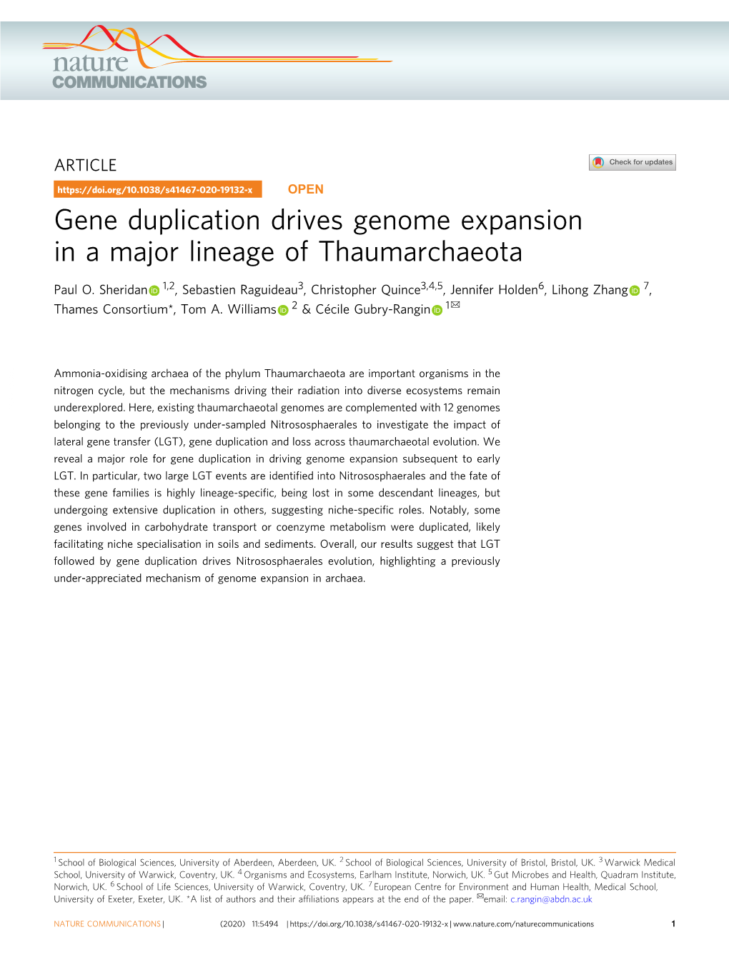 Gene Duplication Drives Genome Expansion in a Major Lineage of Thaumarchaeota