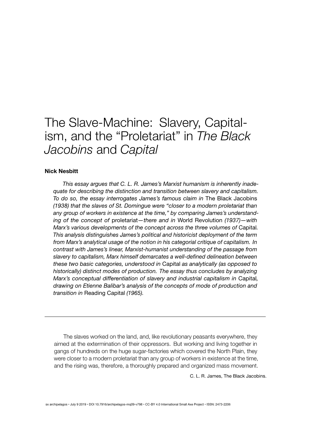 Slavery, Capitalism, and the “Proletariat”