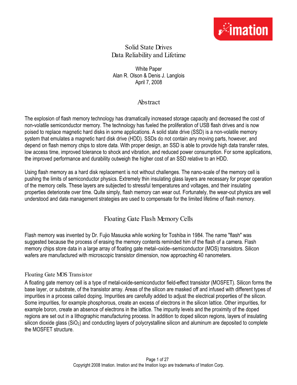 Solid State Drives Data Reliability and Lifetime